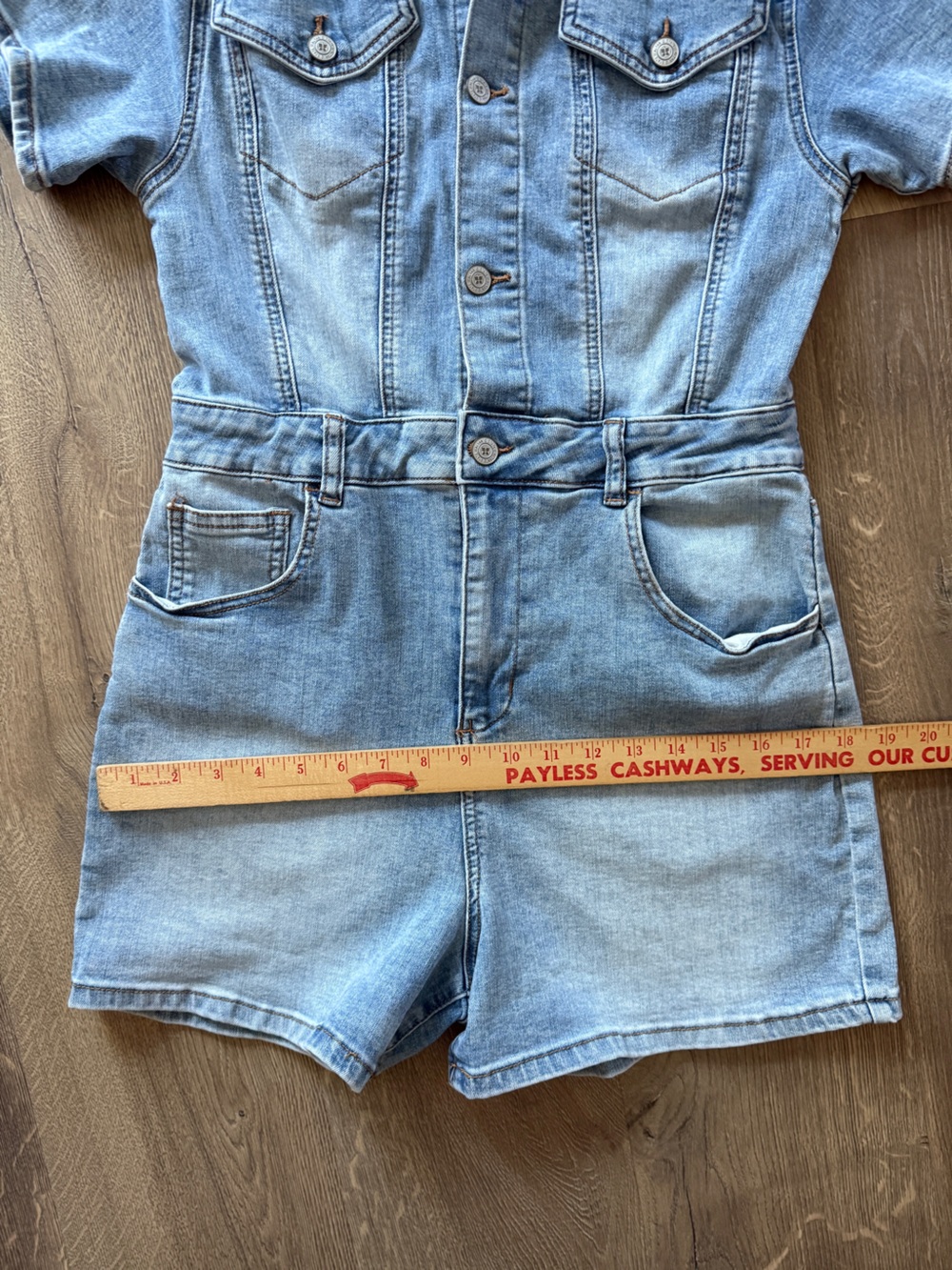 Altar'd State Light Wash Denim Short Sleeve Romper size small - Picture 9 of 13